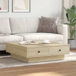 Berkfield Home Durable Coffee Table Sonoma Oak 90x90x28 cm Engineered Wood in Light Tan - Size: 90 x 90 x 28 cm