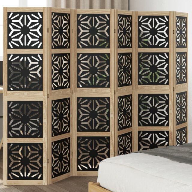 Berkfield Home Room Divider 6 Panels Brown & Black Solid Wood Paulownia - image 1