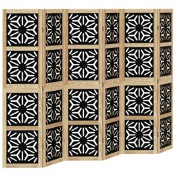 Berkfield Home Room Divider 6 Panels Brown & Black Solid Wood Paulownia - thumbnail 2