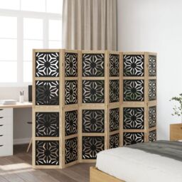 Berkfield Home Room Divider 6 Panels Brown & Black Solid Wood Paulownia - thumbnail 3