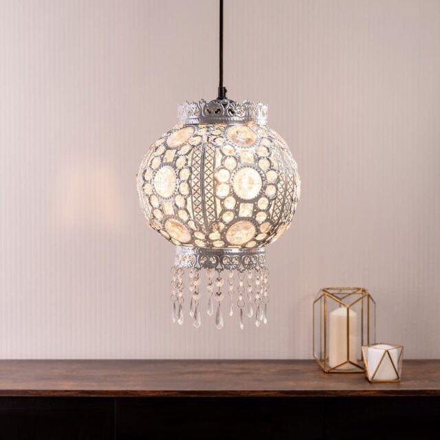 ValueLights Bazaar Silver Moroccan Style Easy Fit Pendant Shade with Bulb in Metallic Silver - image 1
