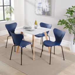 Home Source Trinity Table & 4 Penny Chairs Dining Set White Top Wooden Legs in Navy - thumbnail 2