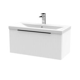 Balterley Fluted Front Wall Hung 1 Drawer Vanity Basin Unit, Satin White, 800mm in White - thumbnail 1