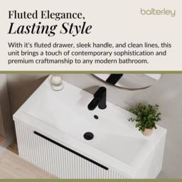 Balterley Fluted Front Wall Hung 1 Drawer Vanity Basin Unit, Satin White, 800mm in White - thumbnail 4