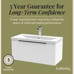 Balterley Fluted Front Wall Hung 1 Drawer Vanity Basin Unit, Satin White, 800mm in White - thumbnail 6