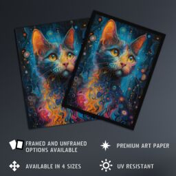 Artery8 Wall Art Print Cat Lover Colourful Abstract Psychedelic Painting Art Framed Poster in Black - Size: A4 - thumbnail 2