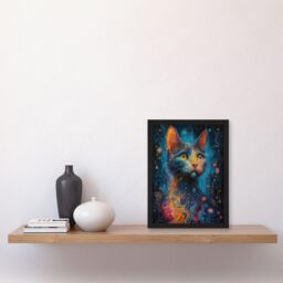 Artery8 Wall Art Print Cat Lover Colourful Abstract Psychedelic Painting Art Framed Poster in Black - Size: A4 - thumbnail 4