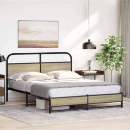 Berkfield Home Metal Bed Frame without Mattress Sonoma Oak 160x200 cm in Brown - thumbnail 4