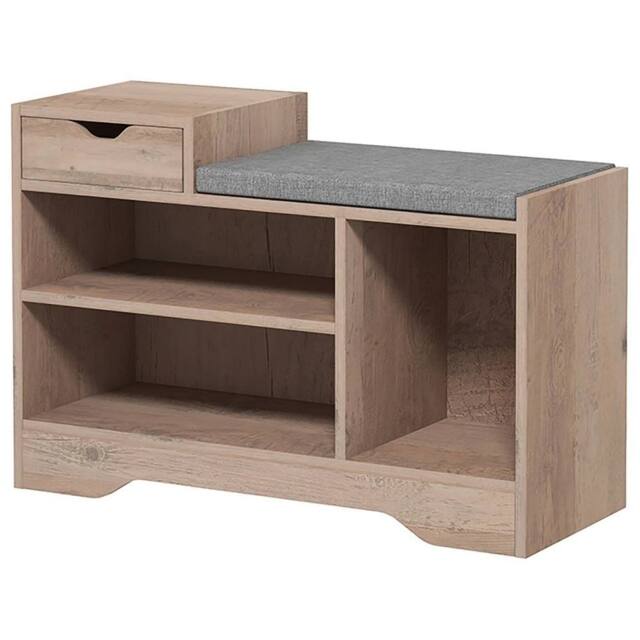VOGREX Upholstered Entryway Shoe Bench with Storage Drawer in Beige - image 1