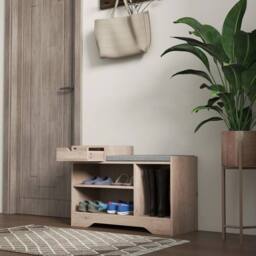 VOGREX Upholstered Entryway Shoe Bench with Storage Drawer in Beige - thumbnail 5