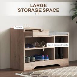 VOGREX Upholstered Entryway Shoe Bench with Storage Drawer in Beige - thumbnail 6