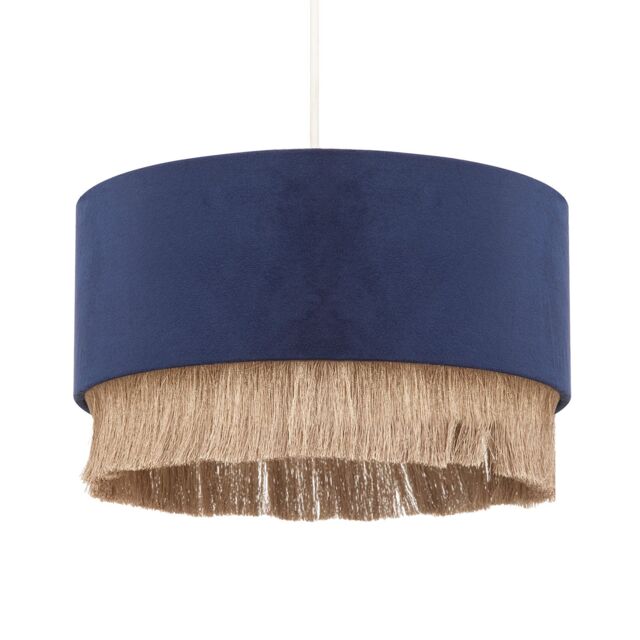 Happy Homewares Modern Soft Velvet Pendant Light Shade with Hanging Gold Tassels in Midnight - image 1