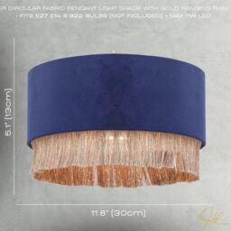 Happy Homewares Modern Soft Velvet Pendant Light Shade with Hanging Gold Tassels in Midnight - thumbnail 8