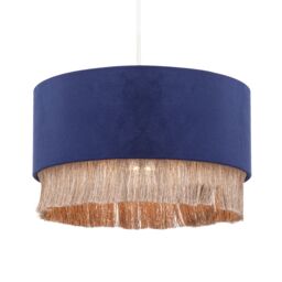 Happy Homewares Modern Soft Velvet Pendant Light Shade with Hanging Gold Tassels in Midnight - thumbnail 2