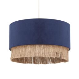 Happy Homewares Modern Soft Velvet Pendant Light Shade with Hanging Gold Tassels in Midnight
