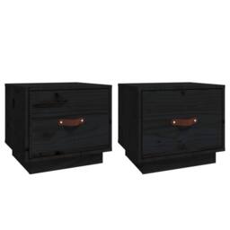 Berkfield Home Bedside Cabinets 2 pcs Black 40x34x35 cm Solid Wood Pine - Size: 40 x 34 x 35 cm - thumbnail 1