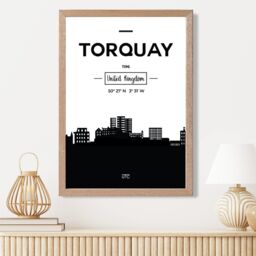 ARTZE Torquay Black & White City Skyline Framed Print SIZE: A2 with Oak Frame - Size: A4 - thumbnail 2