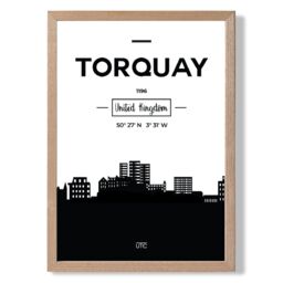 ARTZE Torquay Black & White City Skyline Framed Print SIZE: A2 with Oak Frame - Size: A4 - thumbnail 1
