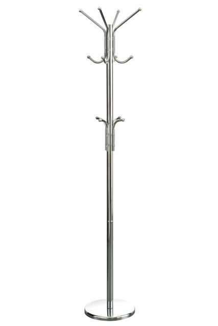 Orsina Chrome Floor Standing Coat Stand, Modern Design with 12 Hooks & Wide Round Base in Silver - image 1