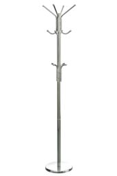 Orsina Chrome Floor Standing Coat Stand, Modern Design with 12 Hooks & Wide Round Base in Silver