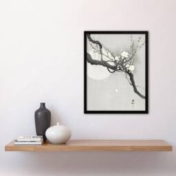 "Artery8 Plum Blossom & Full Moon Vintage Japan Framed Wall Art Print Koson in Grey - Size: W12"" x H16""" - thumbnail 4