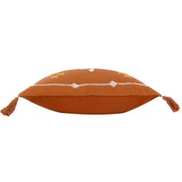Yard Durdle 100% Cotton Embroidered Tasselled Cushion in Burnt Orange - Size: 45 cm x 45 cm - thumbnail 3