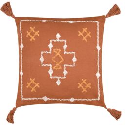 Yard Durdle 100% Cotton Embroidered Tasselled Cushion in Burnt Orange - Size: 45 cm x 45 cm - thumbnail 1
