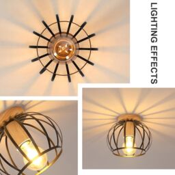 Pheashine Vintage & Black Cage Ceiling Light 19x16cm E27, Bulb Not Included - Size: 19x16 cm - thumbnail 4