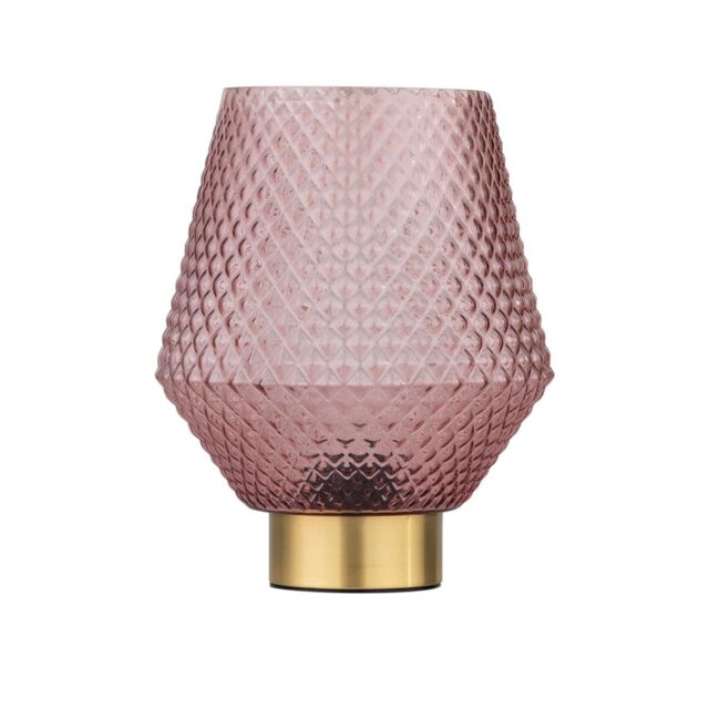 First Choice Lighting Porter - Battery Operated Satin Brass Lamp with Pink Textured Glass in Gold - image 1