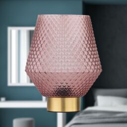 First Choice Lighting Porter - Battery Operated Satin Brass Lamp with Pink Textured Glass in Gold - thumbnail 5