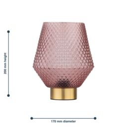 First Choice Lighting Porter - Battery Operated Satin Brass Lamp with Pink Textured Glass in Gold - thumbnail 7