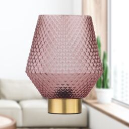 First Choice Lighting Porter - Battery Operated Satin Brass Lamp with Pink Textured Glass in Gold - thumbnail 6