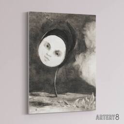 "Artery8 Strange Flower with a Face Redon Vintage Canvas Wall Art in Grey - Size: W18"" x H24""" - thumbnail 2