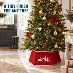 Shatchi 26.8 Inch Hexagonal Fabric Christmas Tree Collar in Grey, Foldable Tree Stand Cover in Red - thumbnail 9