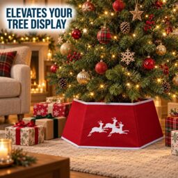 Shatchi 26.8 Inch Hexagonal Fabric Christmas Tree Collar in Grey, Foldable Tree Stand Cover in Red - thumbnail 8