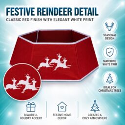 Shatchi 26.8 Inch Hexagonal Fabric Christmas Tree Collar in Grey, Foldable Tree Stand Cover in Red - thumbnail 6