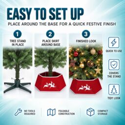 Shatchi 26.8 Inch Hexagonal Fabric Christmas Tree Collar in Grey, Foldable Tree Stand Cover in Red - thumbnail 7