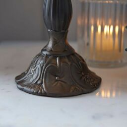 Loops Tiffany Glass Floral Design Table Lamp - Dark Bronze Effect - Dimmable LED Lamp in Clear - thumbnail 3