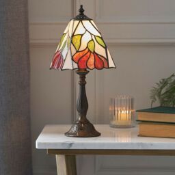 Loops Tiffany Glass Floral Design Table Lamp - Dark Bronze Effect - Dimmable LED Lamp in Clear - thumbnail 4