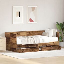 Berkfield Home Daybed with Drawers Old wood Engineered wood 90 x 200 cm Durable in Brown - thumbnail 5