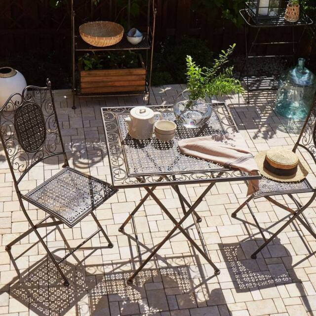 Wyld and Coco Vintage Black Iron Foldable Bistro Set 2 Chairs and Table L70 x D70cm - image 1