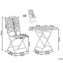 Wyld and Coco Vintage Black Iron Foldable Bistro Set 2 Chairs and Table L70 x D70cm - thumbnail 3