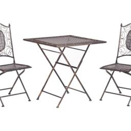 Wyld and Coco Vintage Black Iron Foldable Bistro Set 2 Chairs and Table L70 x D70cm - thumbnail 2