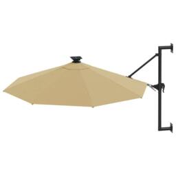 Berkfield Home Elegant Wall-mounted Parasol with LEDs & Metal Pole 300 cm Taupe in Beige - thumbnail 1