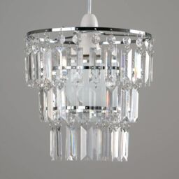 ValueLights Kelsks Pair Chandelier Droplet Easy Fit Ceiling Lamp Shades & Bulbs in Silver - thumbnail 1