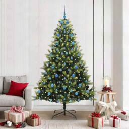Berkfield Home Realistic Artificial Hinged Christmas Tree 300 LEDs Green 210 cm - thumbnail 2