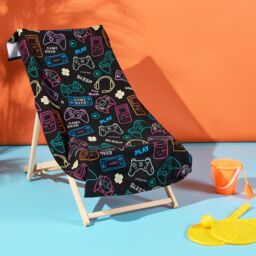 OHS Gaming Kids Towel Bath Quick Dry Summer Travel Microfibre Absorbent Swim Holiday in Black
