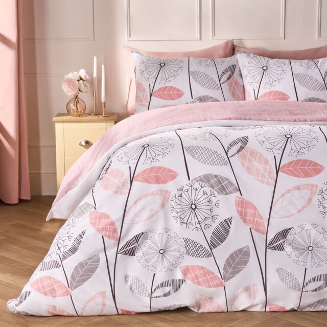 OHS Allium Check Duvet Cover with Pillowcase in Light Pink - Size: Double - image 1