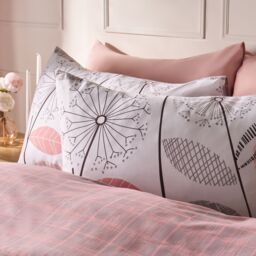 OHS Allium Check Duvet Cover with Pillowcase in Light Pink - Size: Double - thumbnail 5