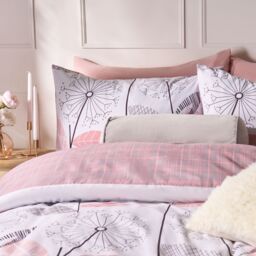 OHS Allium Check Duvet Cover with Pillowcase in Light Pink - Size: Double - thumbnail 4